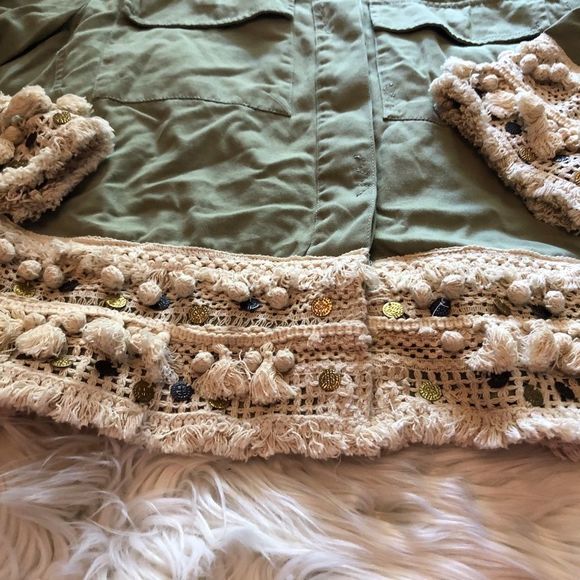 Zara Fringe Tassel Coin Parka Green Embellished - Picture 3 of 6